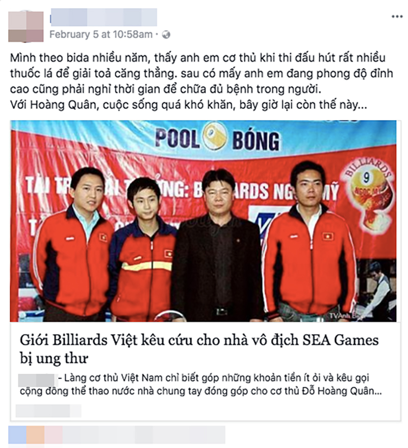 Nhà vô địch SEA Games một mình chiến đấu với ung thư: Đồng nghiệp và người hâm mộ kêu gọi giúp đỡ Nhà vô địch SEA Games một mình chiến đấu với ung thư: Đồng nghiệp và người hâm mộ kêu gọi giúp đỡ
